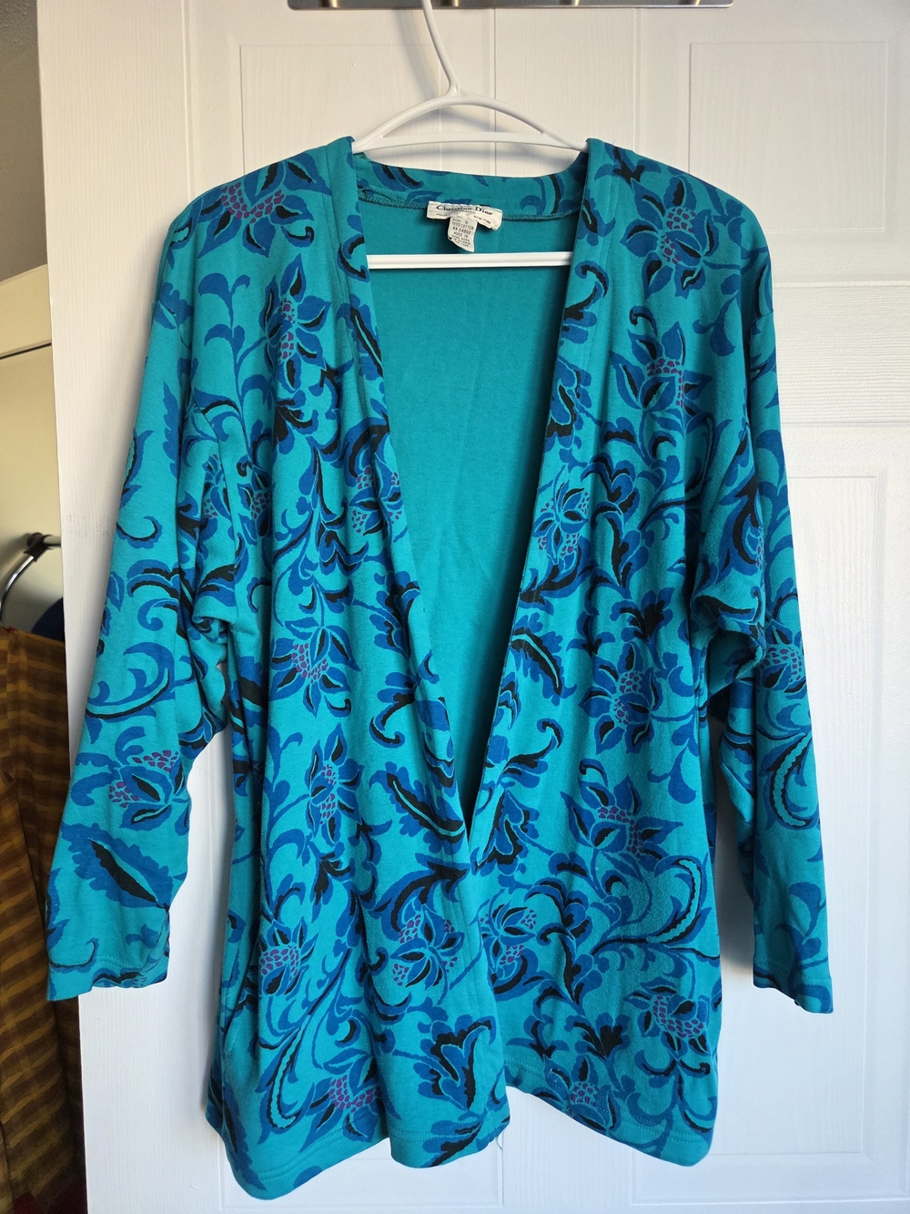 Christian Dior Separates Paris NY turquoise floral cardigan / lounge jacket - Picture 2 of 6
